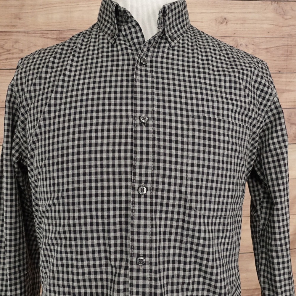 J Crew Button Down Shirt Mens L Black Gingham Good Slim Fit Long Sleeve 11696